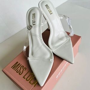 Miss Lola Audrena clear/white strappy heel sandal US 8.5